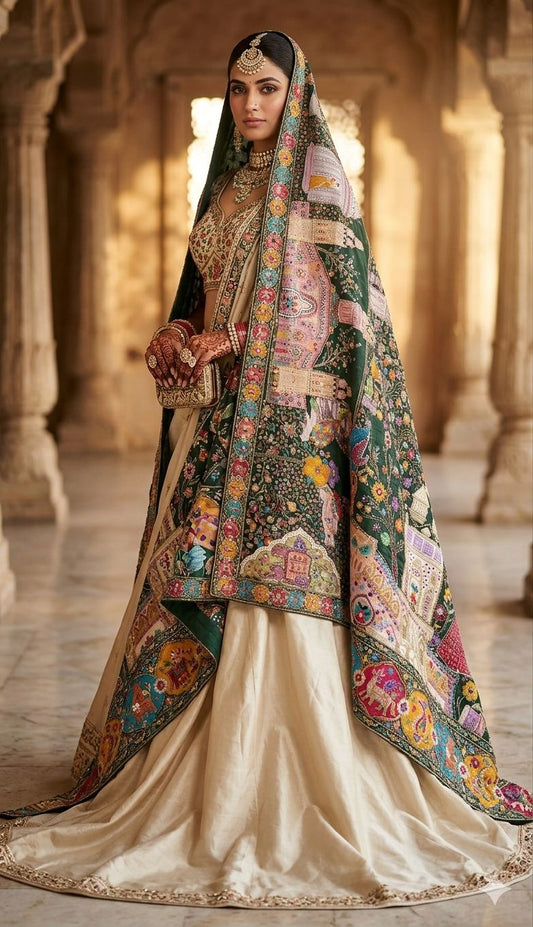 Pure Pashmina silk Darbari Theme Dupatta – A Regal Story in Every Thread