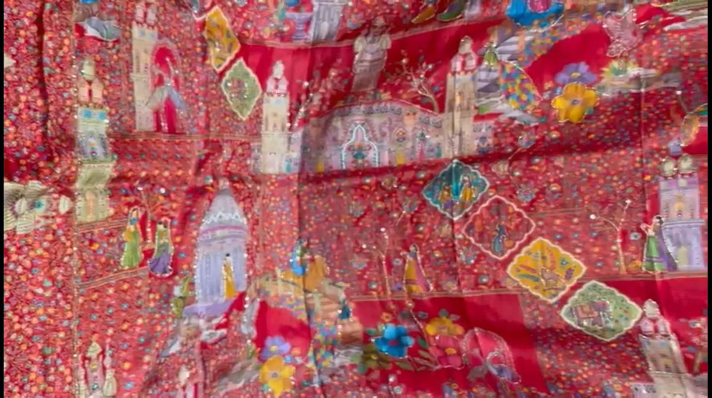 Pure Pashmina silk Darbari Theme Dupatta – A Regal Story in Every Thread