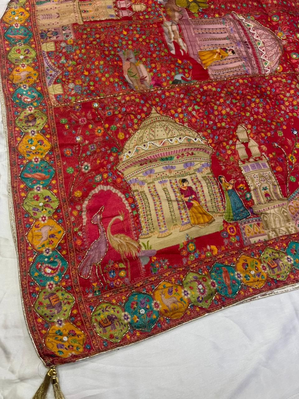 Pure Pashmina silk Darbari Theme Dupatta – A Regal Story in Every Thread