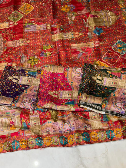 Pure Pashmina silk Darbari Theme Dupatta – A Regal Story in Every Thread