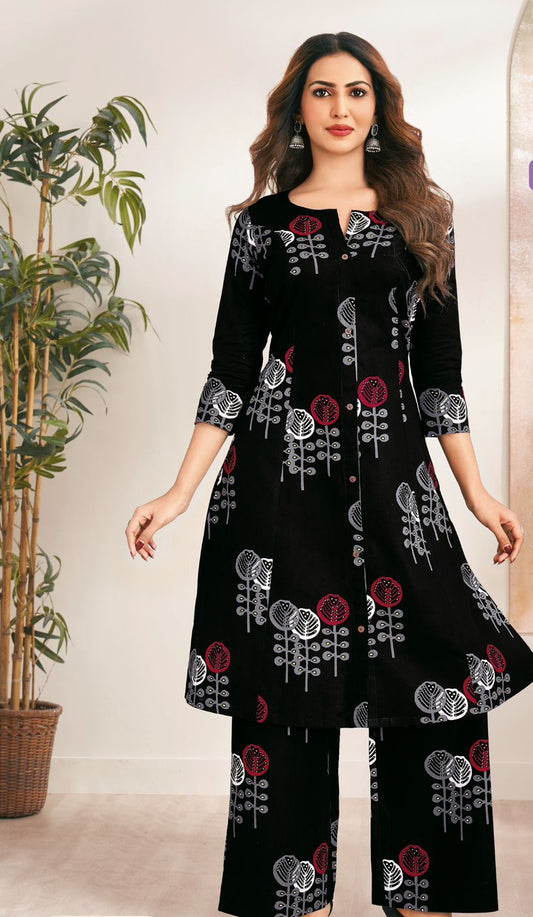 Cotton Summer Co-Ord Set- Black