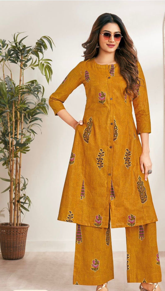 Cotton Summer Co- Ord set - Mustard
