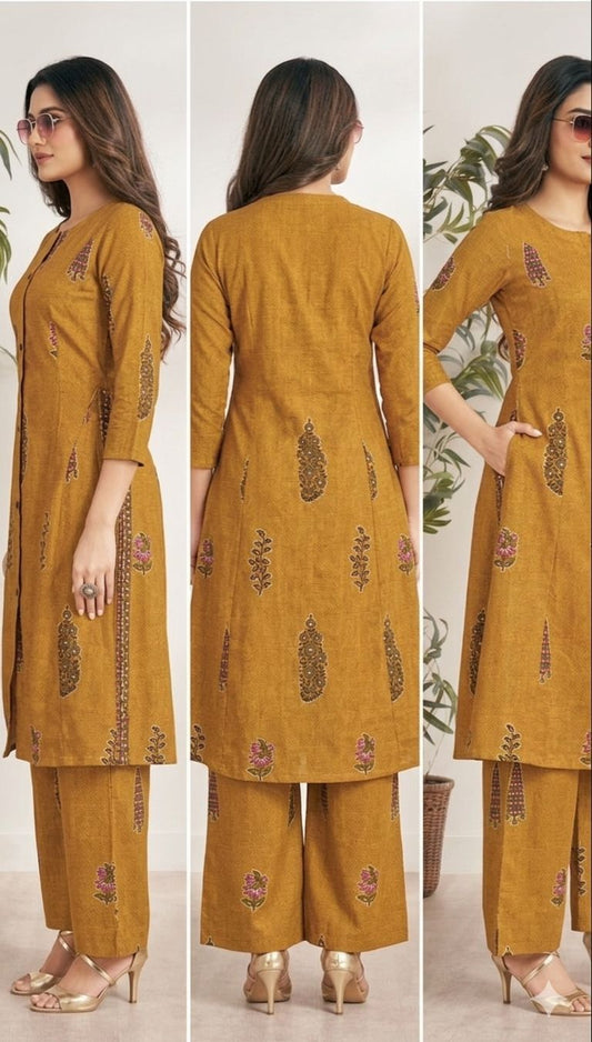 Cotton Summer Co- Ord set - Mustard