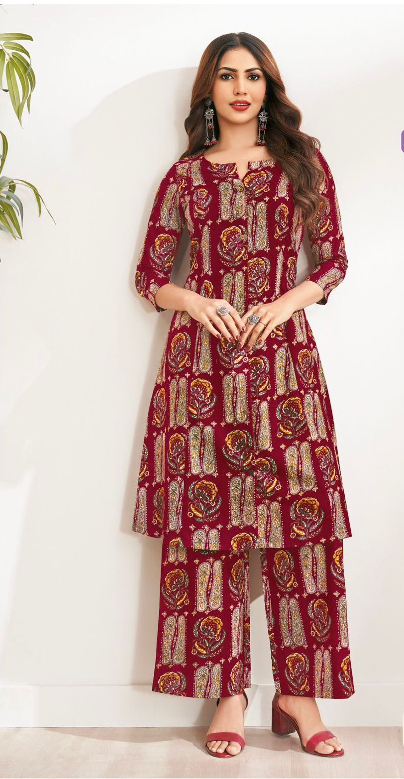 Cotton Summer Co-Ord set- Maroon
