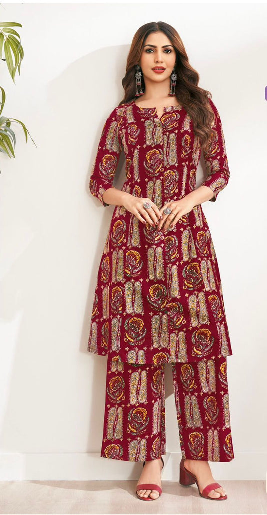 Cotton Summer Co-Ord set- Maroon