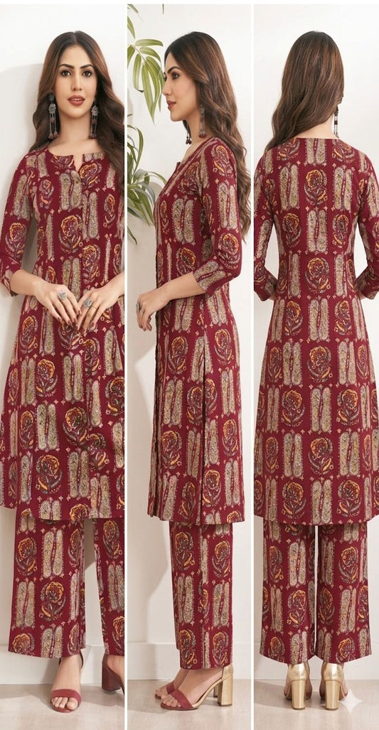 Cotton Summer Co-Ord set- Maroon