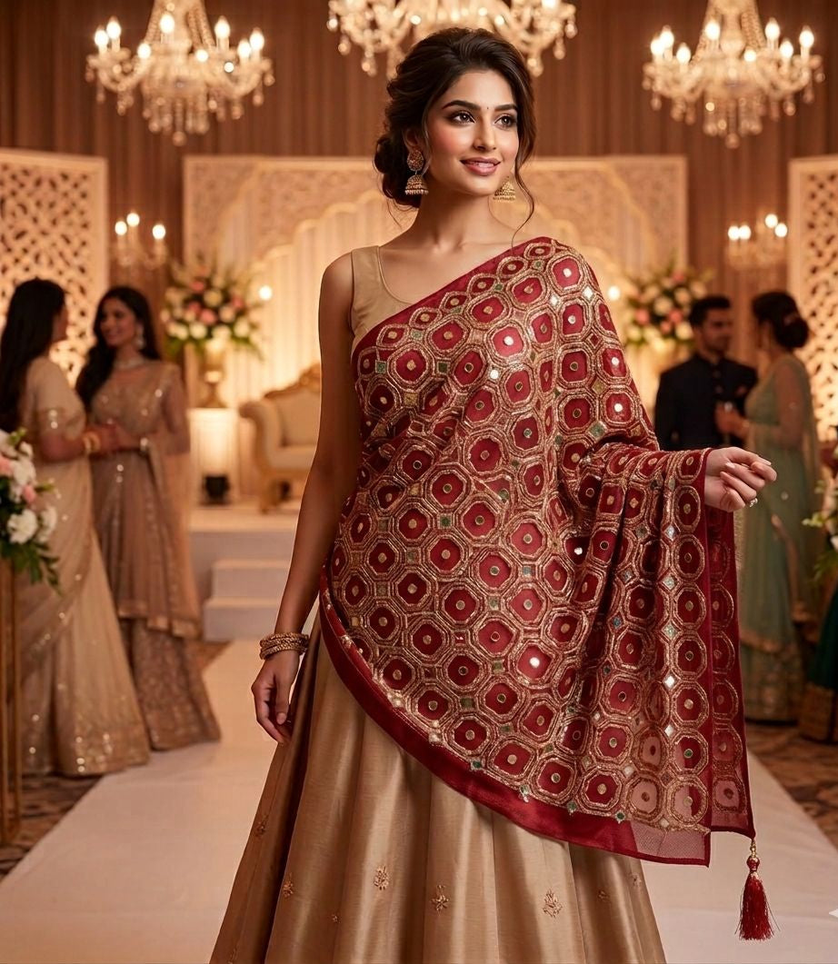 Real mirror sequins sheesh dupatta with tassels