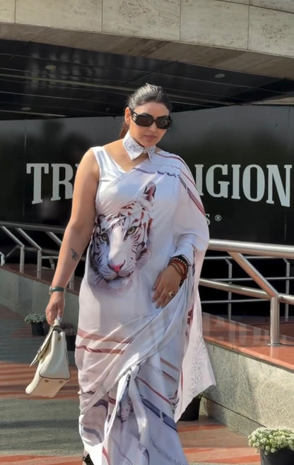 Satin Gorgette Premium Animal print saree