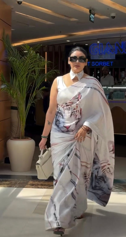 Satin Gorgette Premium Animal print saree