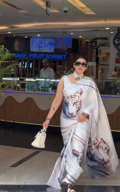 Satin Gorgette Premium Animal print saree