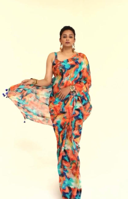 Cotton Linen Splash of ColourS Digital print Saree