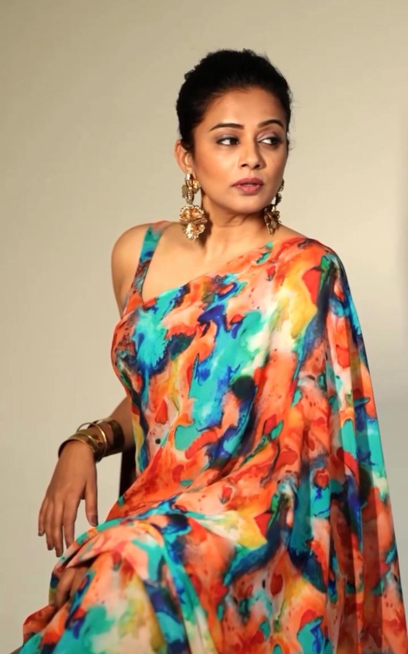 Cotton Linen Splash of ColourS Digital print Saree
