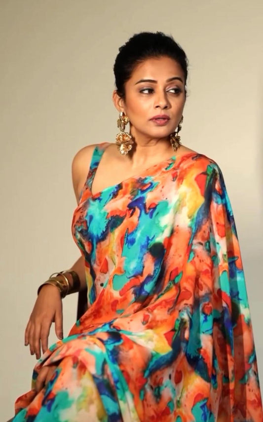 Cotton Linen Splash of ColourS Digital print Saree