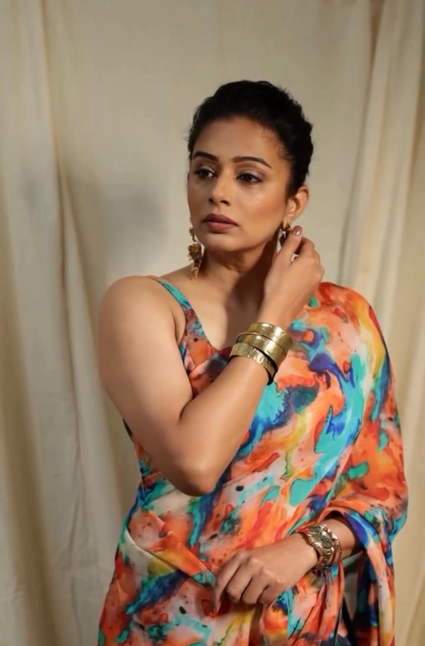 Cotton Linen Splash of ColourS Digital print Saree