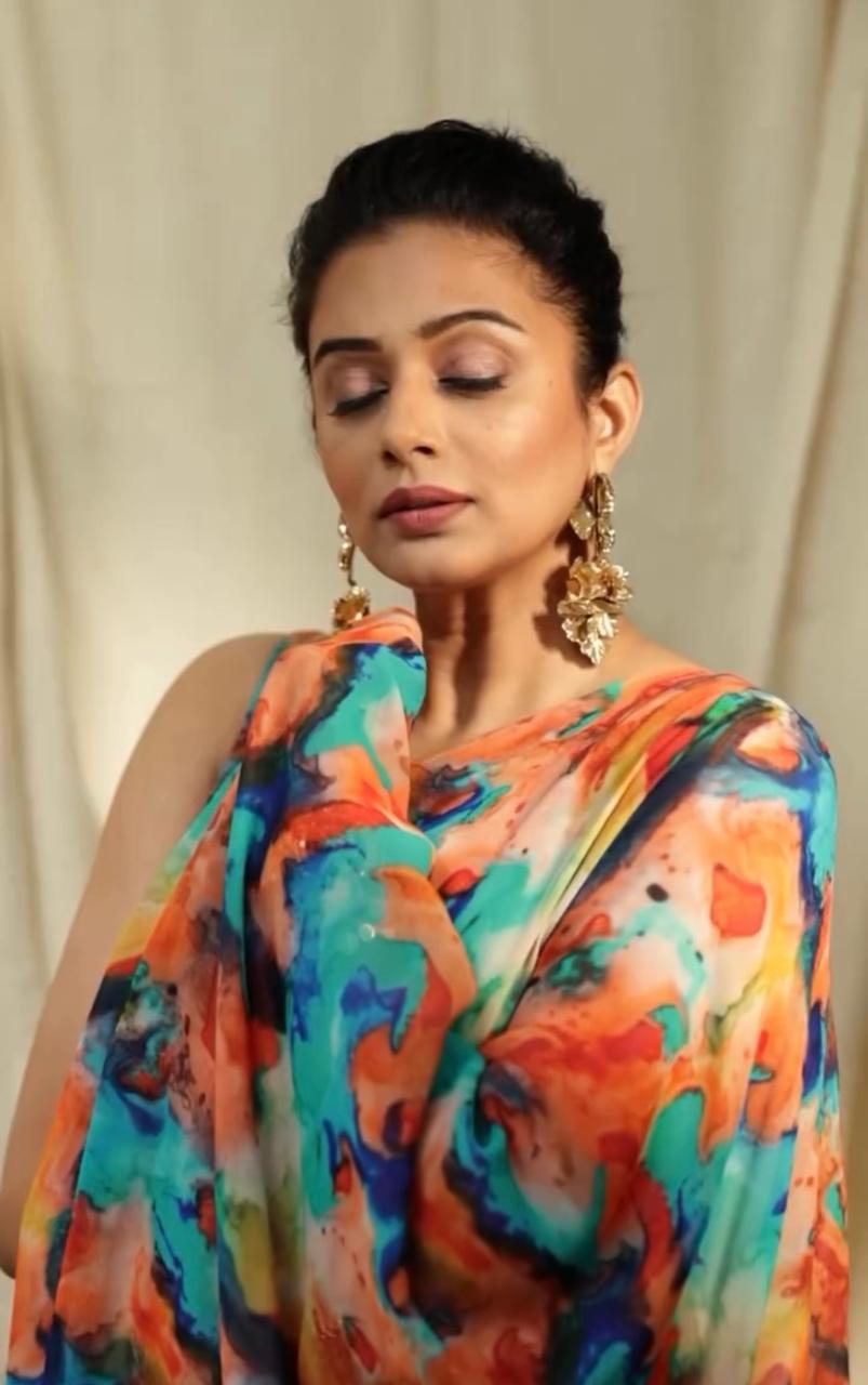 Cotton Linen Splash of ColourS Digital print Saree