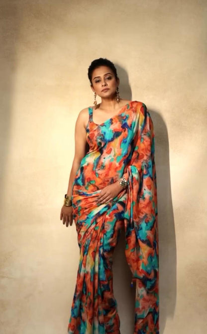 Cotton Linen Splash of ColourS Digital print Saree