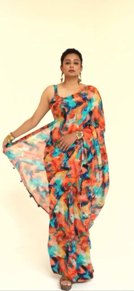 Cotton Linen Splash of ColourS Digital print Saree