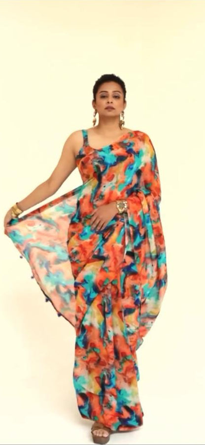 Cotton Linen Splash of ColourS Digital print Saree
