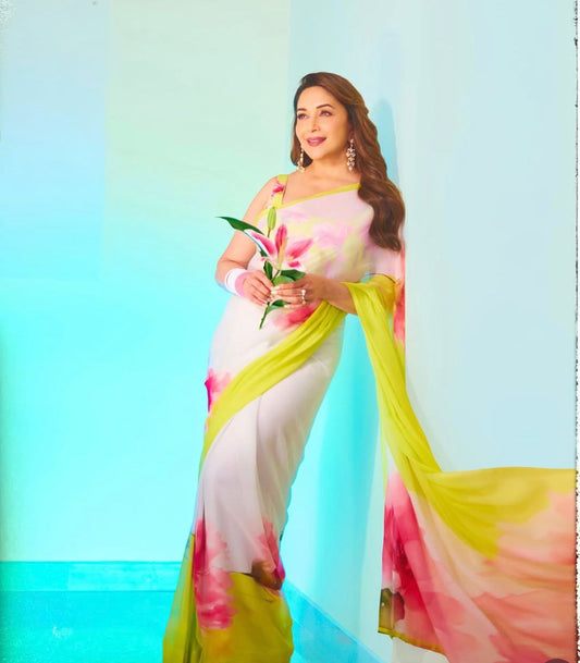 Madhuri Dixit Iconic Weightless Gorgette Digital Print Saree
