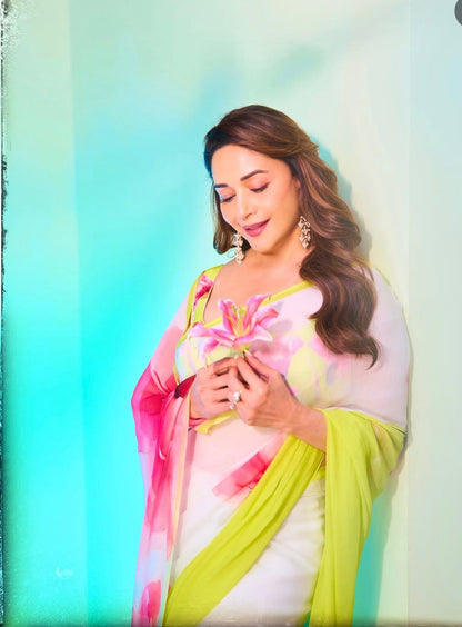Madhuri Dixit Iconic Weightless Gorgette Digital Print Saree