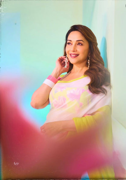 Madhuri Dixit Iconic Weightless Gorgette Digital Print Saree