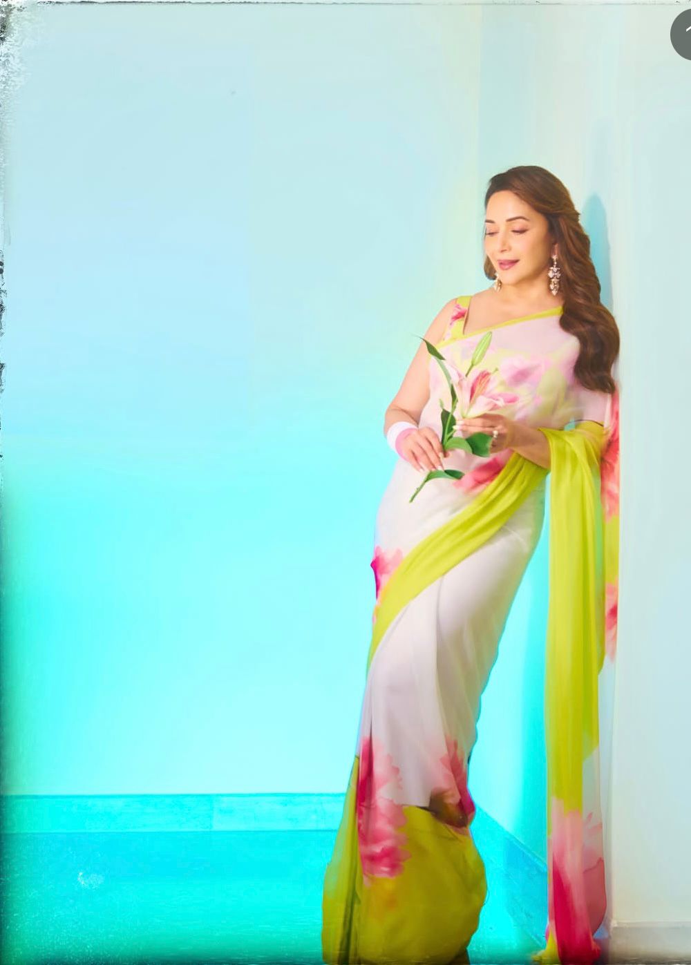 Madhuri Dixit Iconic Weightless Gorgette Digital Print Saree