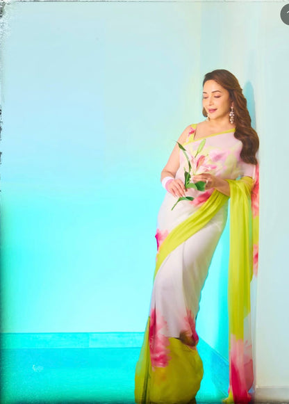 Madhuri Dixit Iconic Weightless Gorgette Digital Print Saree