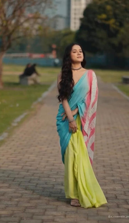 Satin Silk Tie Dye Digital Print Saree