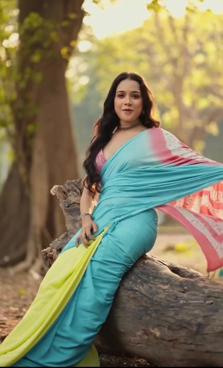 Satin Silk Tie Dye Digital Print Saree