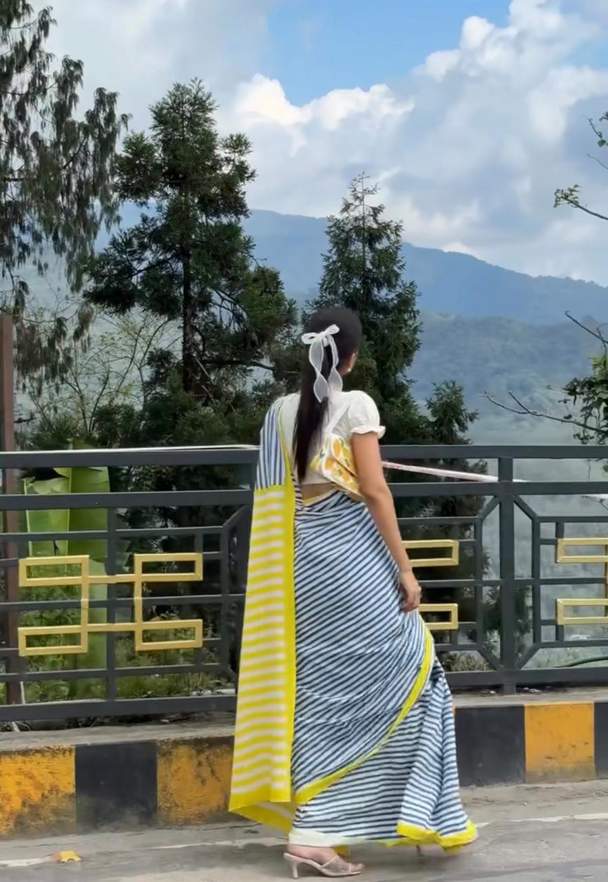 Breezy Stripes-Cotton Linen Stripe Saree