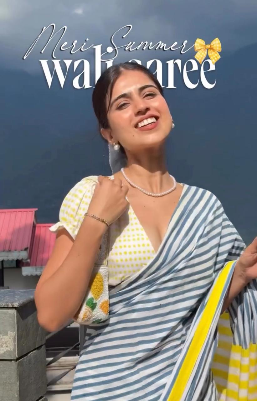 Breezy Stripes-Cotton Linen Stripe Saree