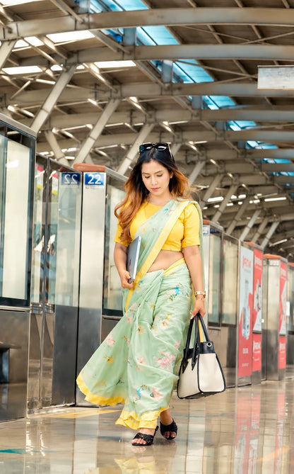 Pista Bloom- Cotton Linen Saree