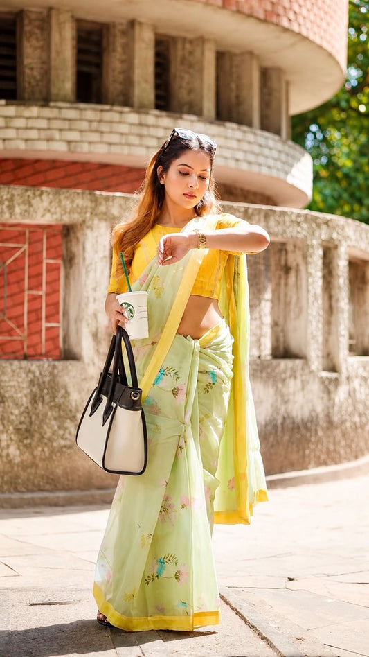 Pista Bloom- Cotton Linen Saree