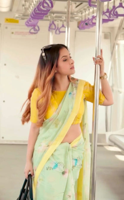 Pista Bloom- Cotton Linen Saree