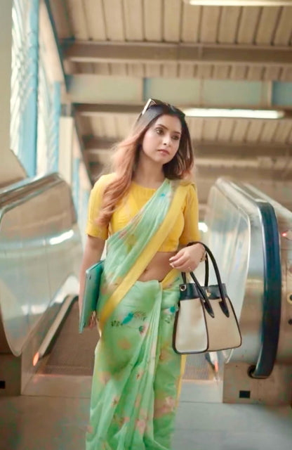 Pista Bloom- Cotton Linen Saree
