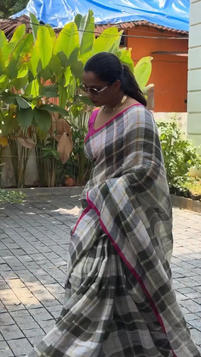 CHECKMATE – Cotton Linen Digital Print Saree