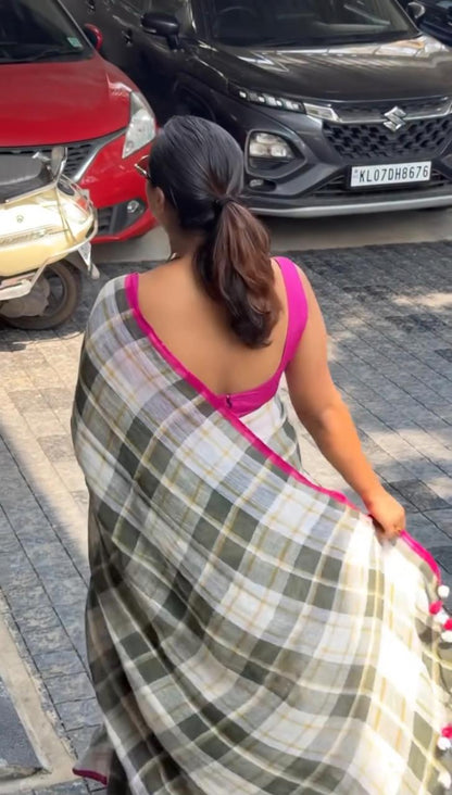CHECKMATE – Cotton Linen Digital Print Saree