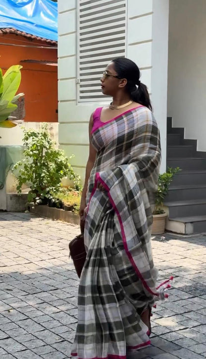 CHECKMATE – Cotton Linen Digital Print Saree