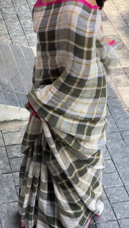 CHECKMATE – Cotton Linen Digital Print Saree