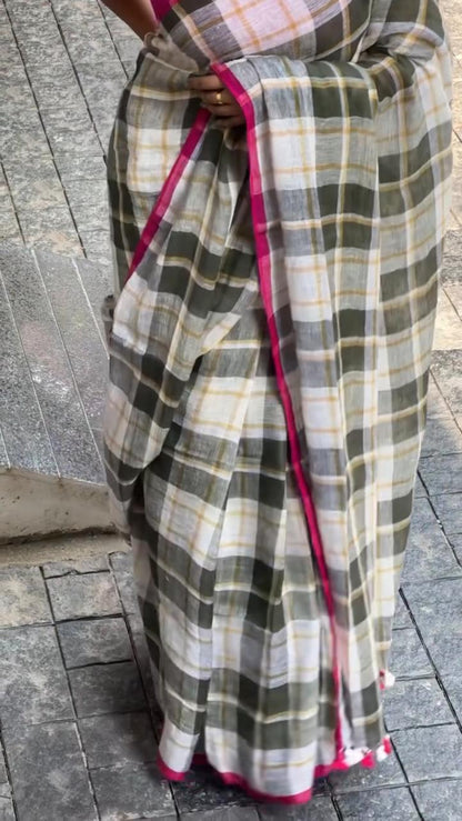 CHECKMATE – Cotton Linen Digital Print Saree