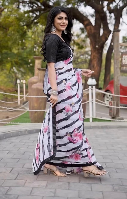 Zebra Elegance – Weightless Georgette Saree