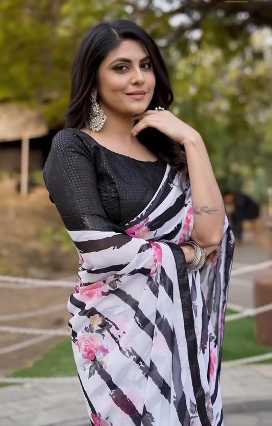 Zebra Elegance – Weightless Georgette Saree