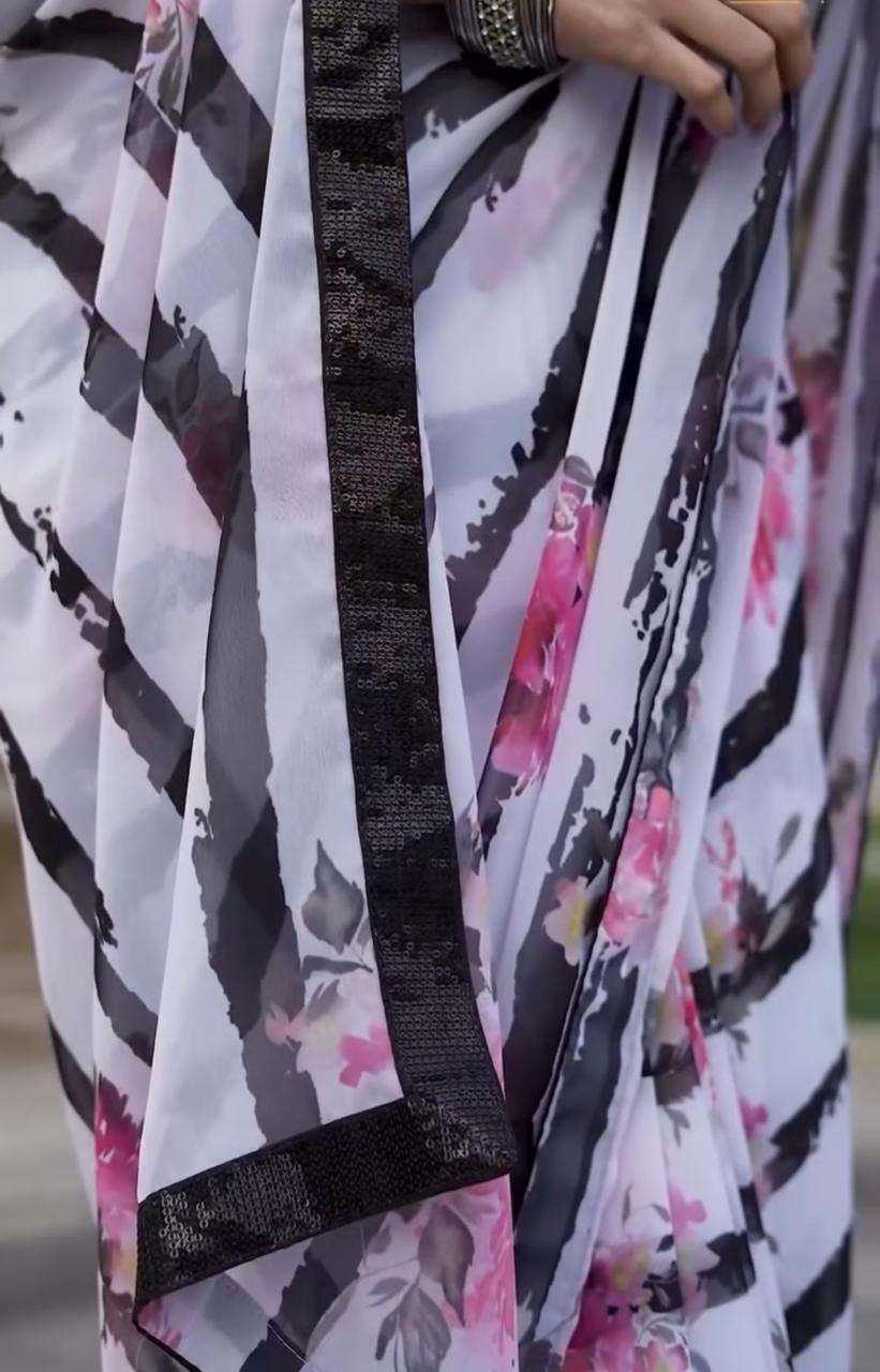 Zebra Elegance – Weightless Georgette Saree