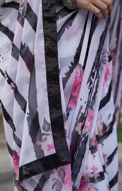 Zebra Elegance – Weightless Georgette Saree