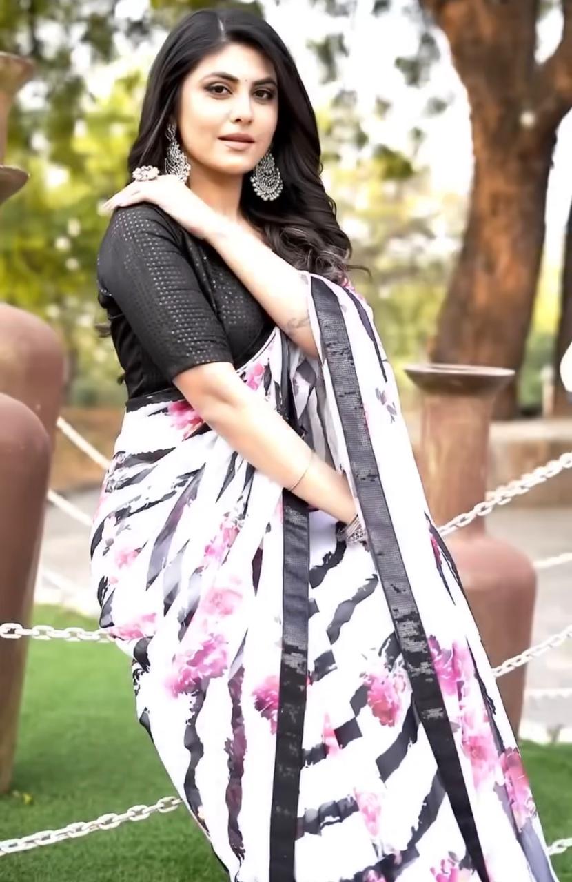 Zebra Elegance – Weightless Georgette Saree