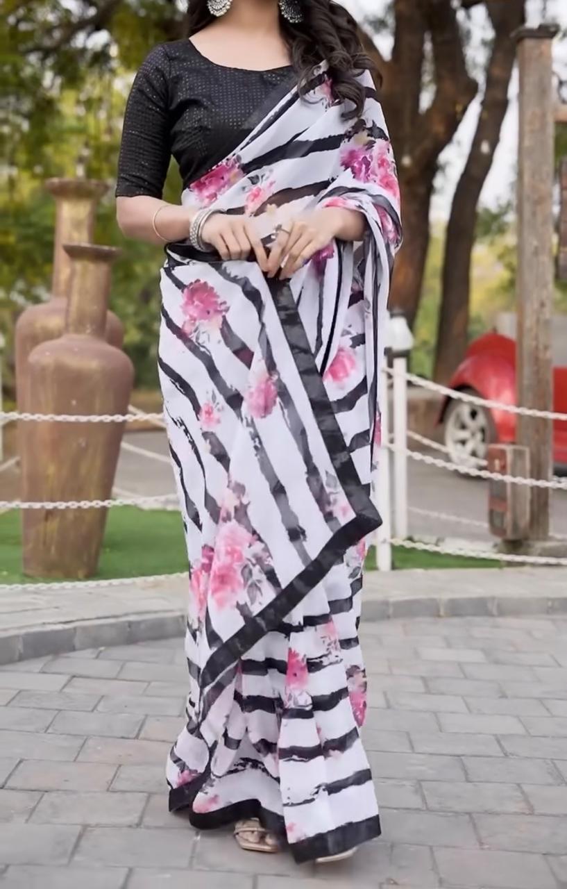 Zebra Elegance – Weightless Georgette Saree