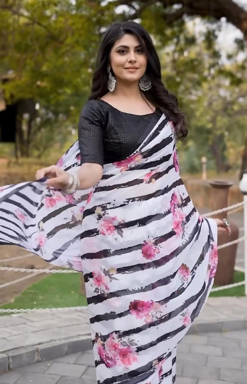 Zebra Elegance – Weightless Georgette Saree