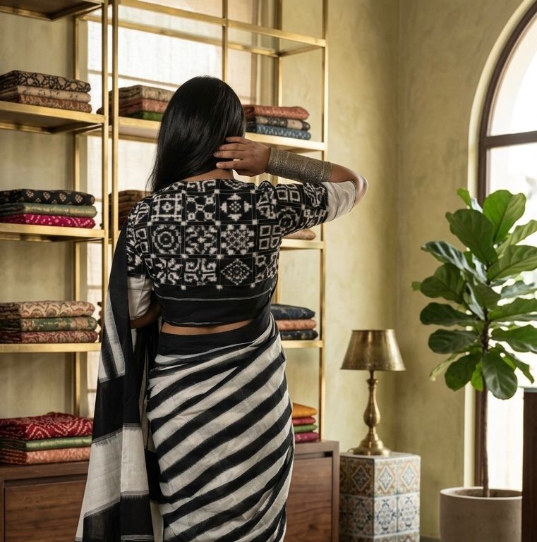 Ikat Stripe - Cotton Linen Saree