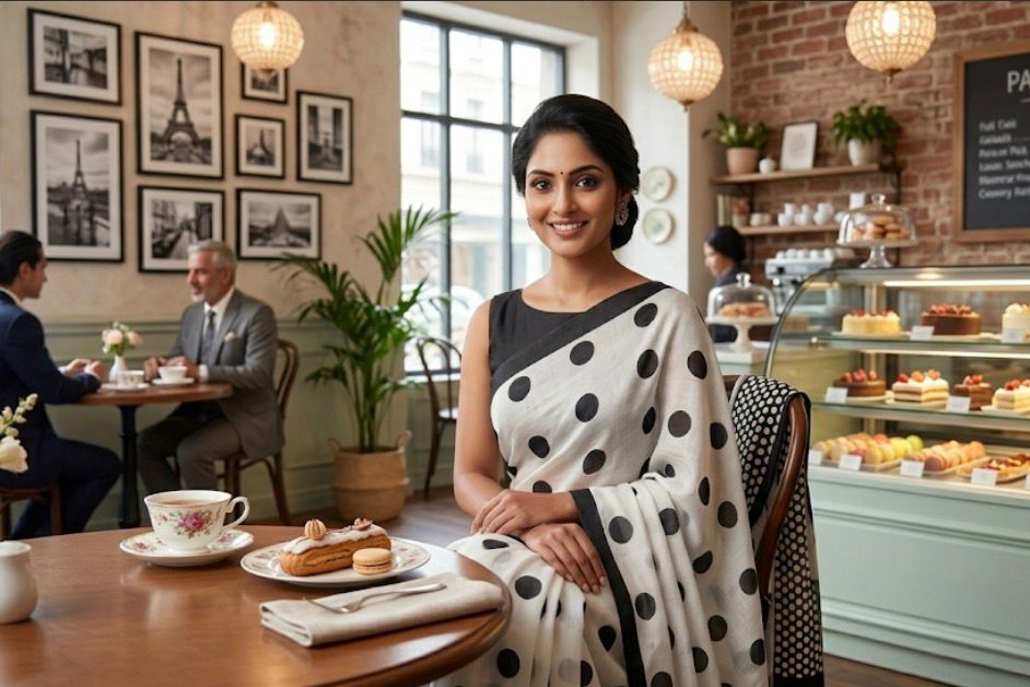 Polka Dot - Cotton Linen Saree