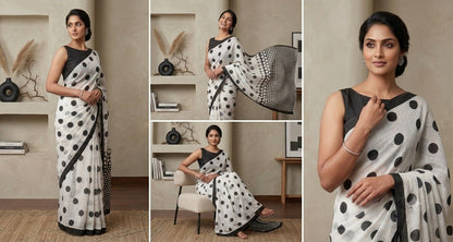 Polka Dot - Cotton Linen Saree